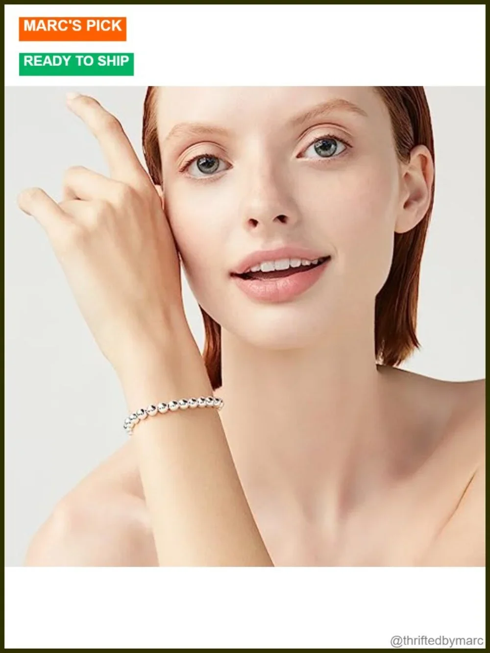 Italian 925 Sterling Silver 6mm Beaded Chain Bracelet for Women